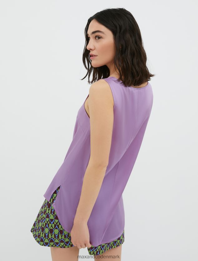 Kvinder stræk silke satin v-hals top MAX&Co. lilla B2Z2T6488 beklædning