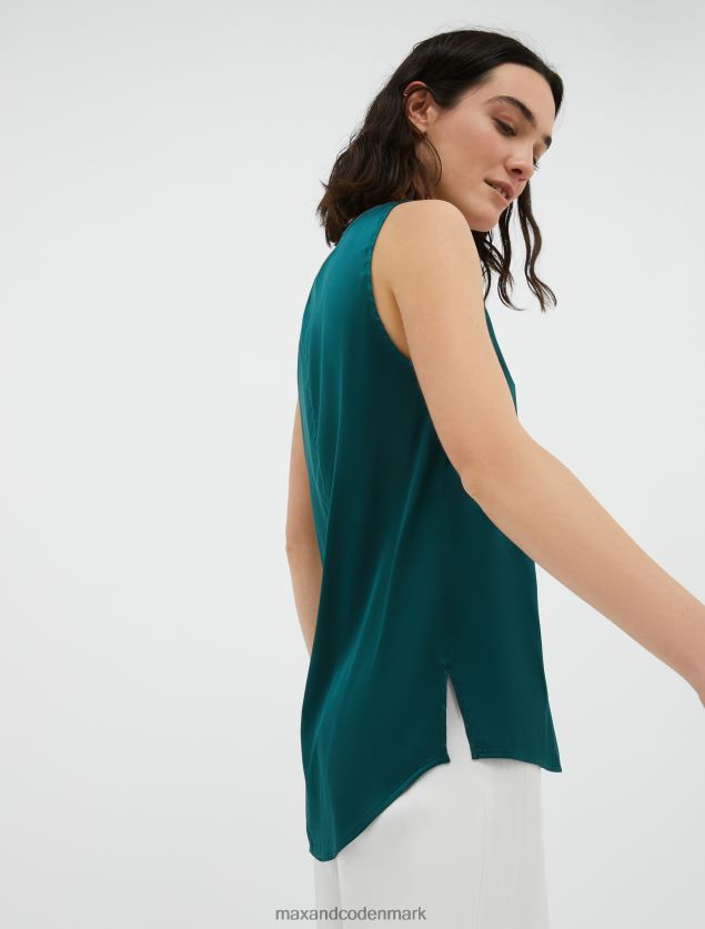 Kvinder stræk silke satin v-hals top MAX&Co. mørkegrøn B2Z2T6489 beklædning