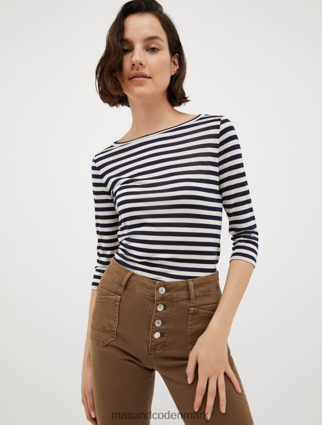 Kvinder stribet silkejersey t-shirt MAX&Co. Marine blå B2Z2T6569 beklædning