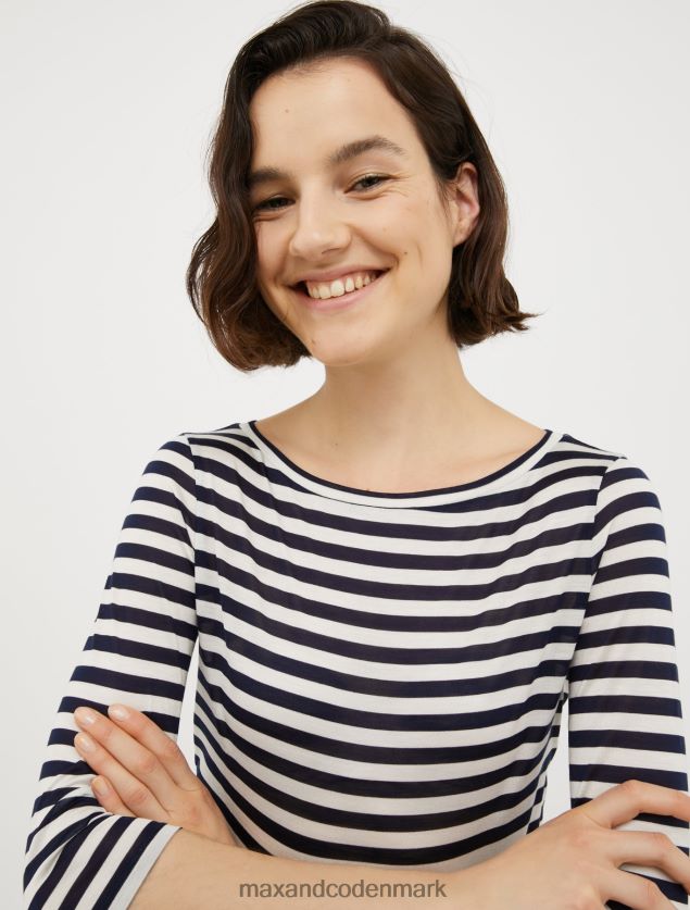 Kvinder stribet silkejersey t-shirt MAX&Co. Marine blå B2Z2T6569 beklædning