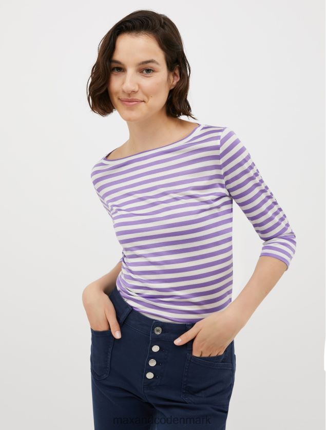 Kvinder stribet silkejersey t-shirt MAX&Co. lilla B2Z2T6567 beklædning