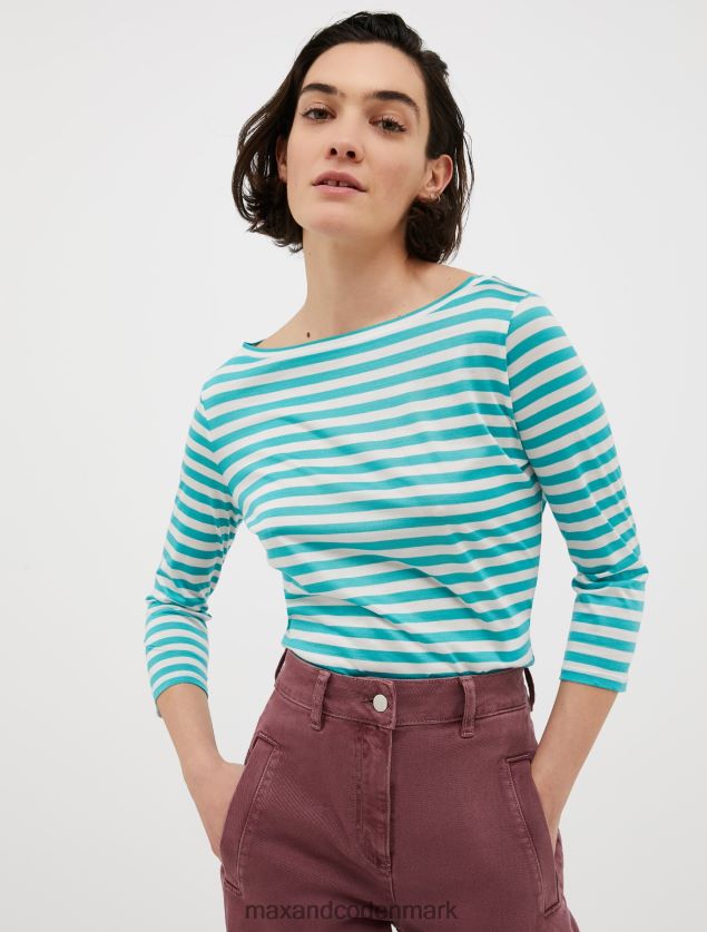 Kvinder stribet silkejersey t-shirt MAX&Co. lyseblå B2Z2T6568 beklædning