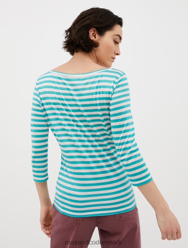 Kvinder stribet silkejersey t-shirt MAX&Co. lyseblå B2Z2T6568 beklædning