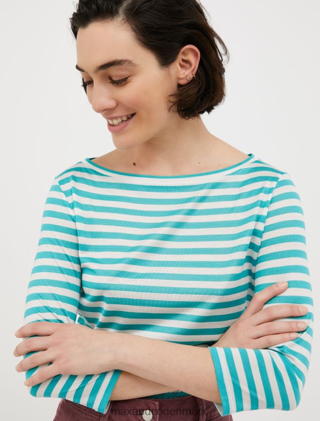 Kvinder stribet silkejersey t-shirt MAX&Co. lyseblå B2Z2T6568 beklædning