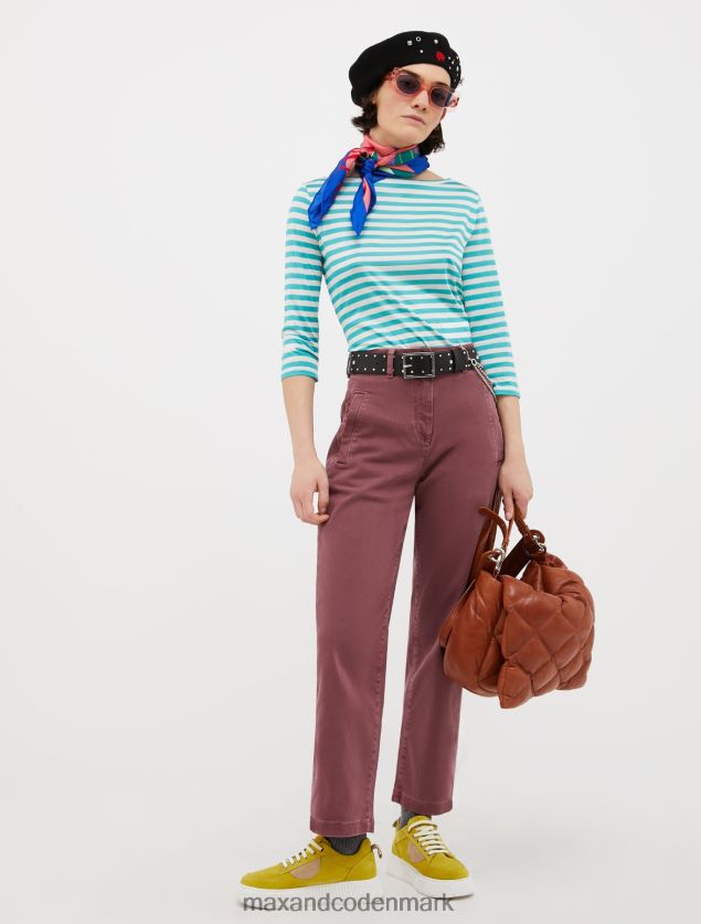 Kvinder stribet silkejersey t-shirt MAX&Co. lyseblå B2Z2T6568 beklædning