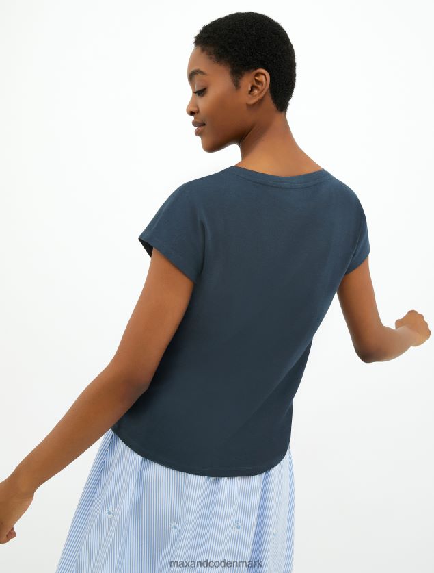 Kvinder t-shirt i bomuldsjersey med bådhals MAX&Co. Marine blå B2Z2T6660 beklædning