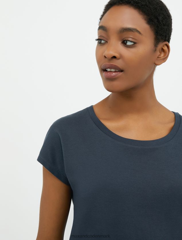 Kvinder t-shirt i bomuldsjersey med bådhals MAX&Co. Marine blå B2Z2T6660 beklædning