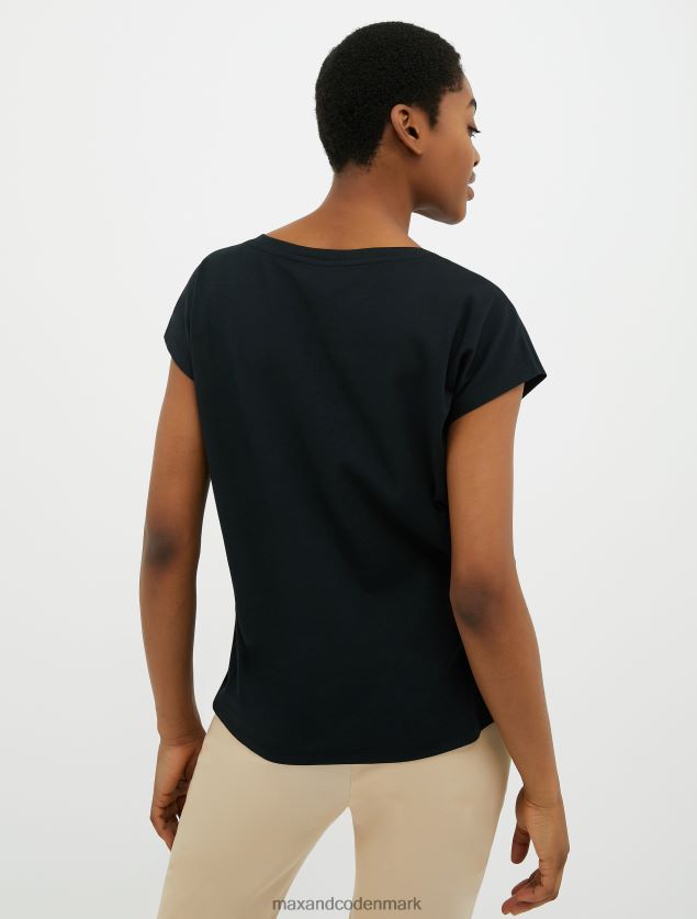 Kvinder t-shirt i bomuldsjersey med bådhals MAX&Co. sort mønster B2Z2T6662 beklædning