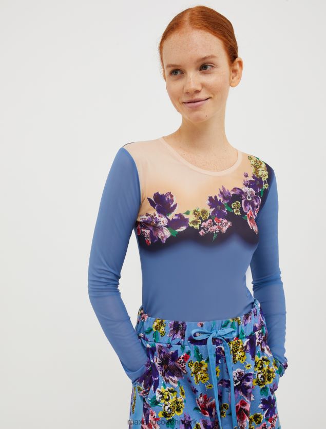 Kvinder t-shirt i tyl-jersey MAX&Co. lyseblåt mønster B2Z2T6586 beklædning