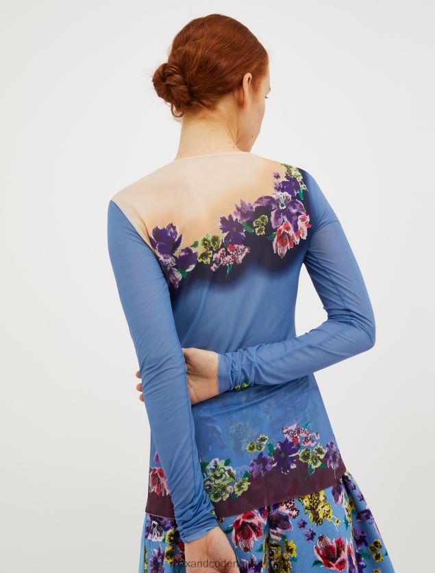 Kvinder t-shirt i tyl-jersey MAX&Co. lyseblåt mønster B2Z2T6586 beklædning