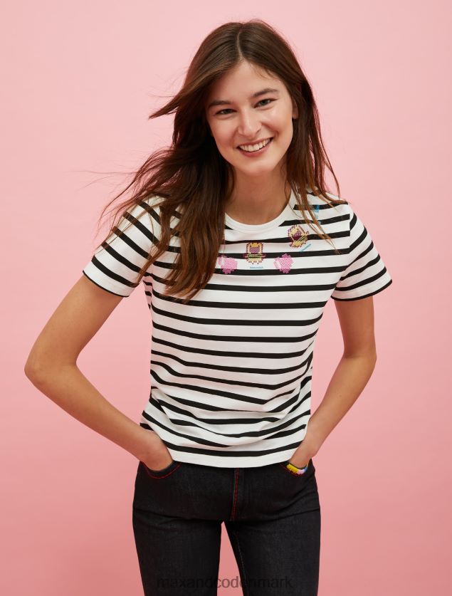 Kvinder tamagotchi stribet t-shirt MAX&Co. Himmelblå B2Z2T6637 beklædning