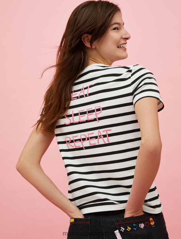 Kvinder tamagotchi stribet t-shirt MAX&Co. Himmelblå B2Z2T6637 beklædning