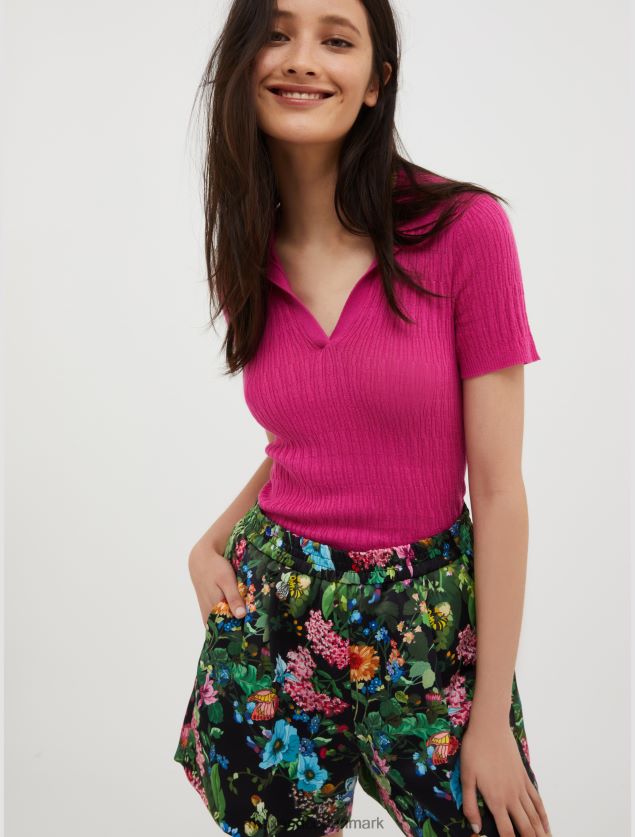 Kvinder bomuld og modal-blandet poloshirt MAX&Co. fuchsia B2Z2T6309 beklædning