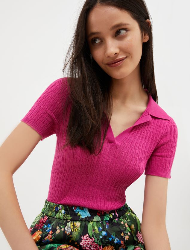 Kvinder bomuld og modal-blandet poloshirt MAX&Co. fuchsia B2Z2T6309 beklædning