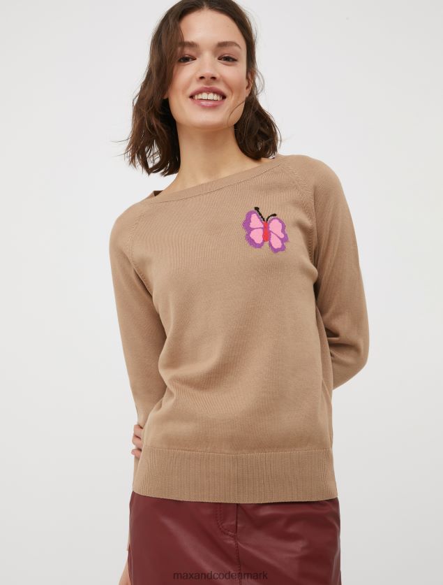 Kvinder intarsia-strikket bomuldstrøje MAX&Co. kamel B2Z2T6425 beklædning