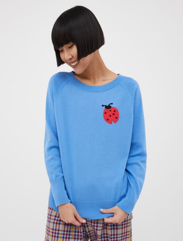 Kvinder intarsia-strikket bomuldstrøje MAX&Co. lyseblå B2Z2T6426 beklædning