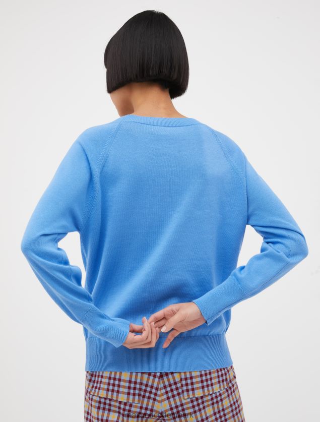 Kvinder intarsia-strikket bomuldstrøje MAX&Co. lyseblå B2Z2T6426 beklædning