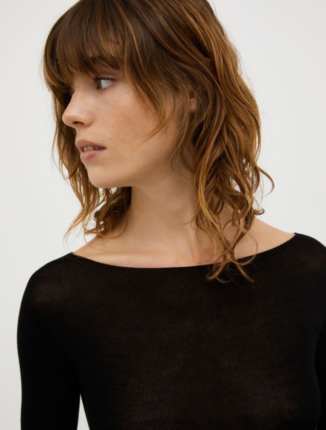 Kvinder strikket trøje med bådhals MAX&Co. sort B2Z2T6318 beklædning