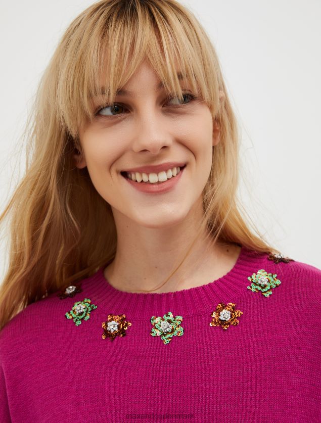 Kvinder trøje i bomuldsblanding med perler MAX&Co. rød B2Z2T6340 beklædning